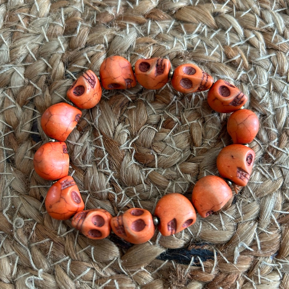 Orange Skull Bead Bracelet
